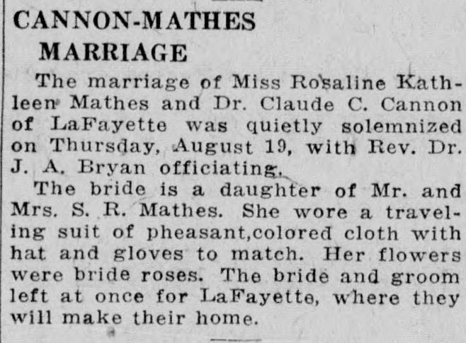 Rosaline Kathleen Mathes-Dr. Claude C. Cannon